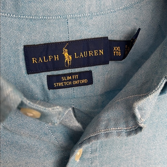 Ralph Lauren Blue Button Down Shirt Embroidered Pony Slim Fit Stretch Oxford XXL - Picture 2 of 6